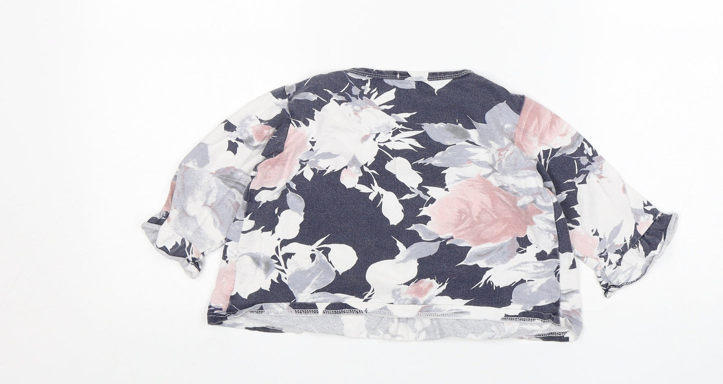 Shein  Girls Multicoloured Floral Cotton Basic T-Shirt Size 3-4 Years Round Neck