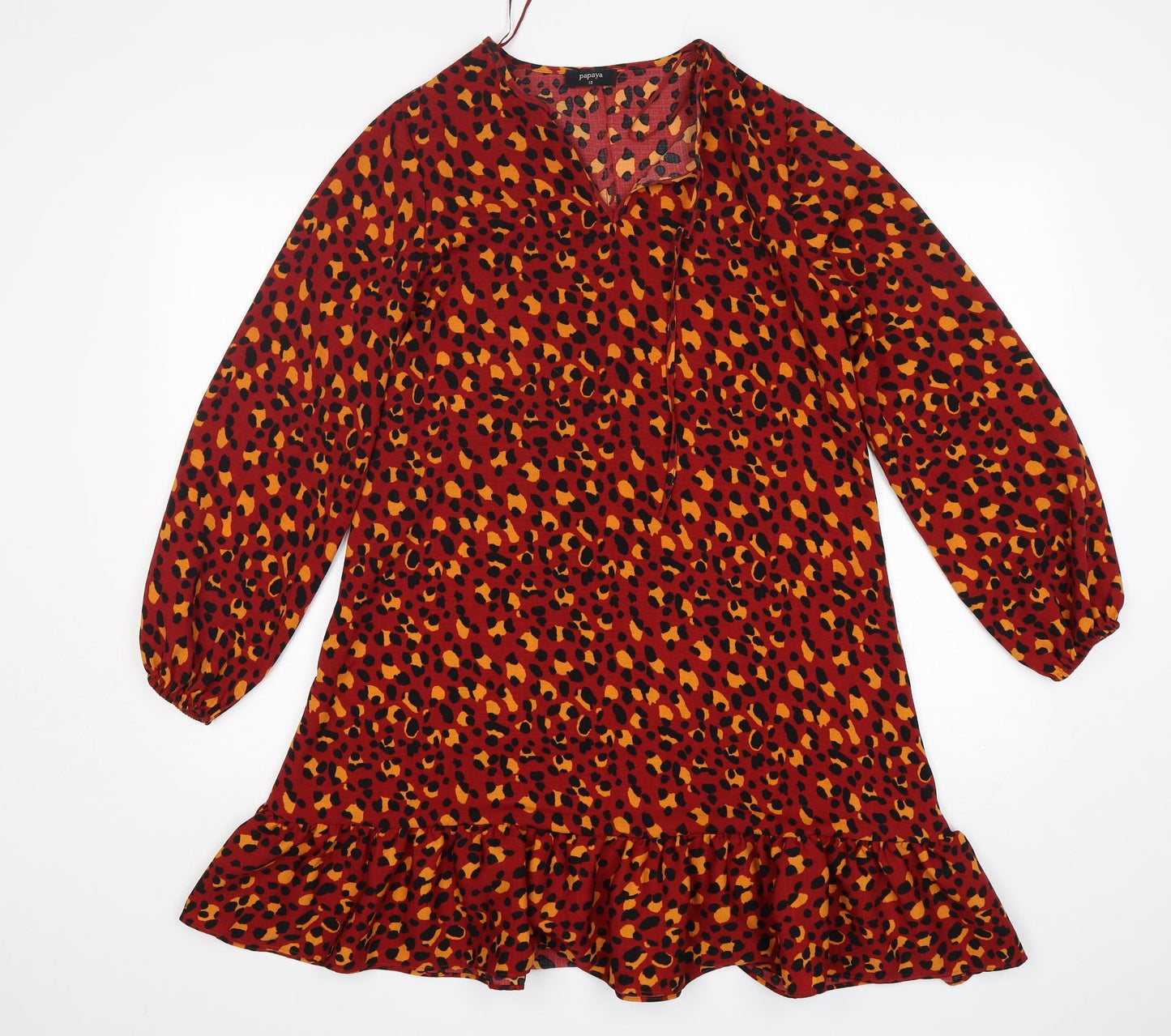 Papaya Womens Multicoloured Animal Print Polyester A-Line  Size 12  V-Neck