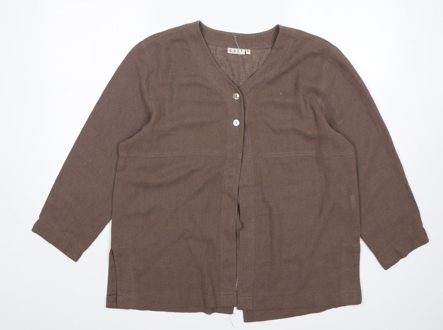 EAST Womens Brown  Linen Jacket Blazer Size 12