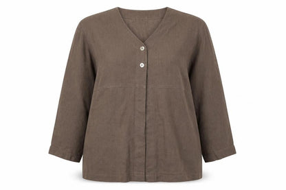 East Womens Brown  Linen Jacket Blazer Size 12