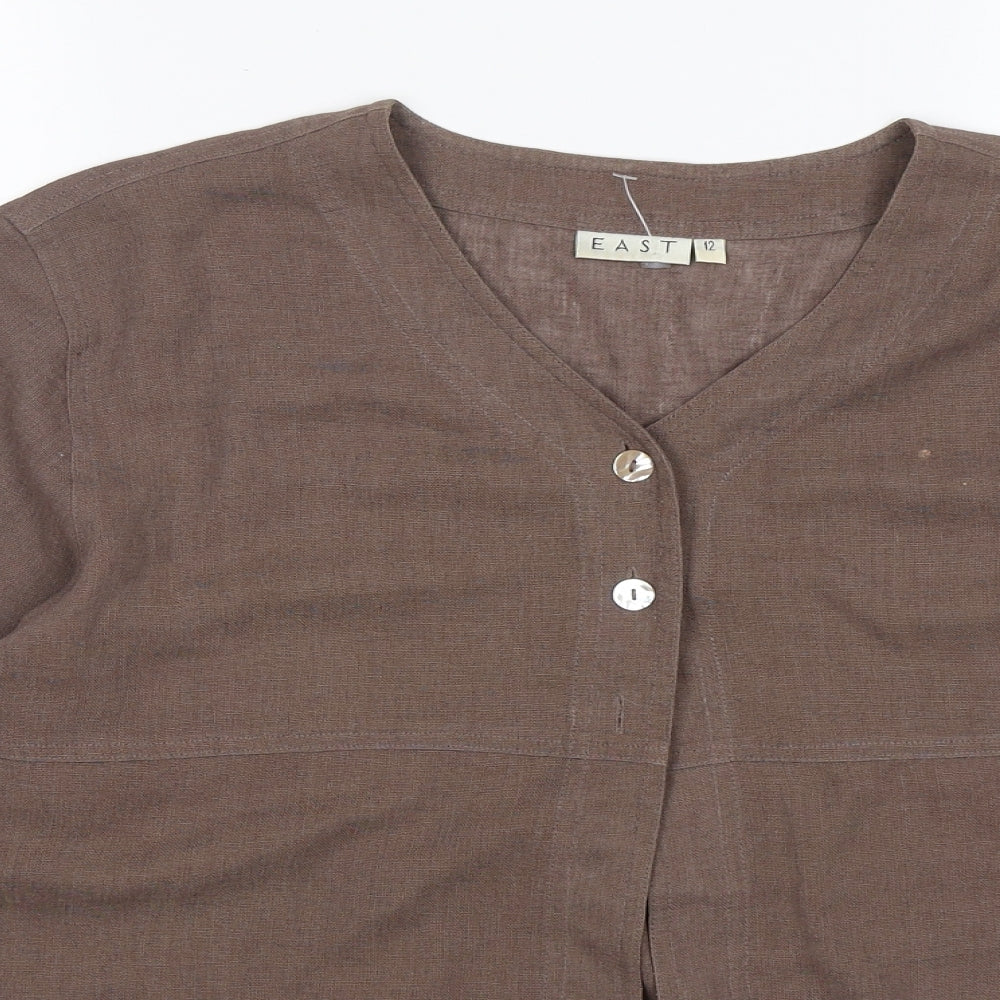 EAST Womens Brown  Linen Jacket Blazer Size 12