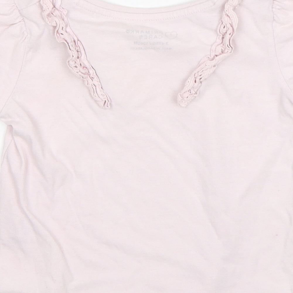 Primark Girls Pink  Cotton Basic T-Shirt Size 3-4 Years Round Neck