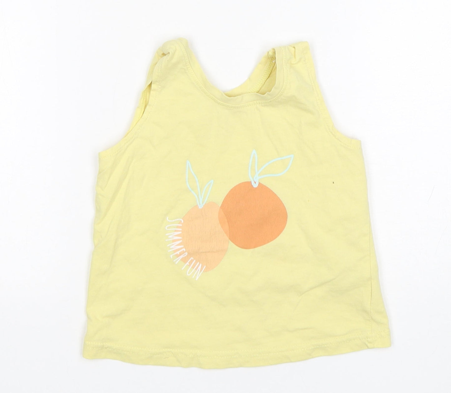 Primark Girls Yellow  Cotton Basic Tank Size 4-5 Years Round Neck
