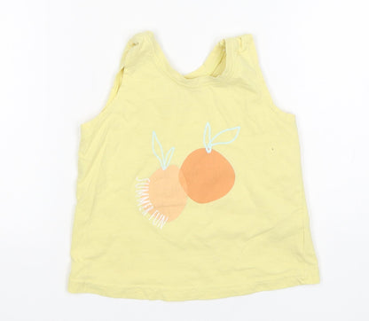Primark Girls Yellow  Cotton Basic Tank Size 4-5 Years Round Neck