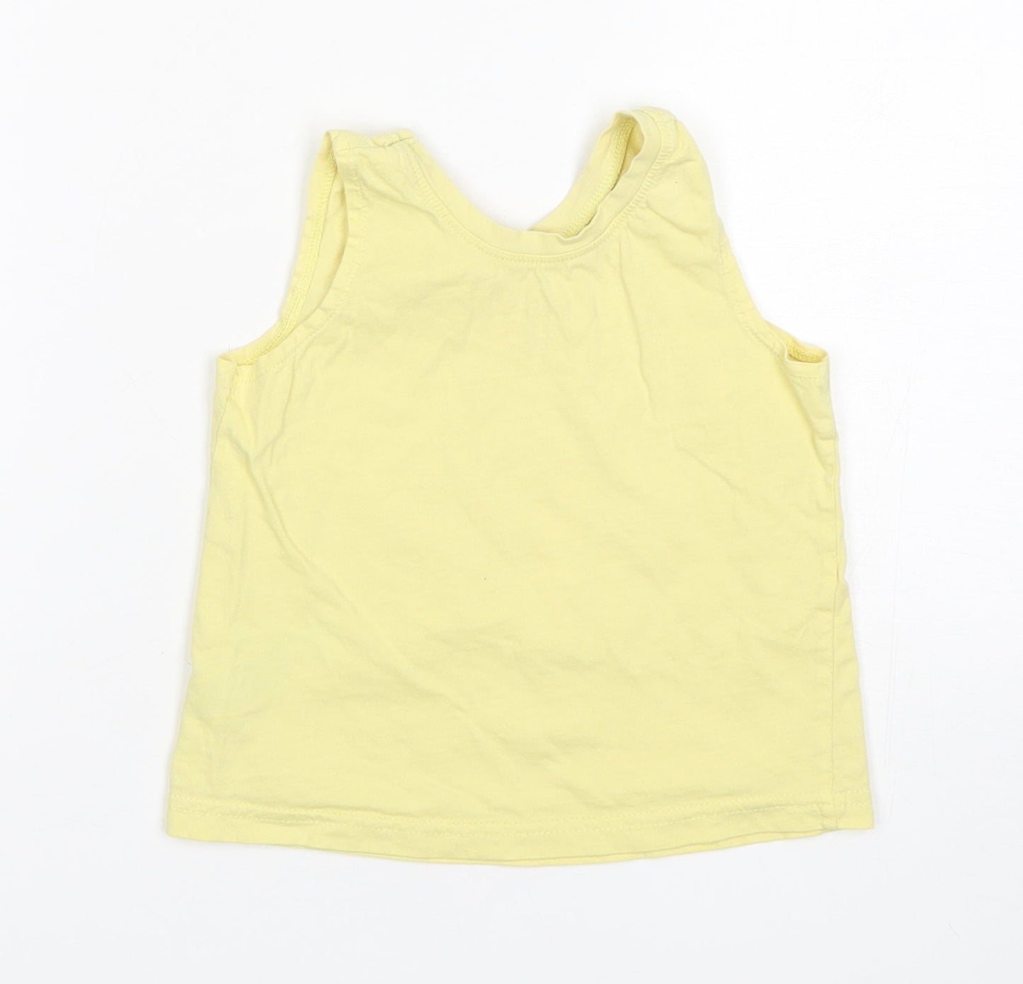 Primark Girls Yellow  Cotton Basic Tank Size 4-5 Years Round Neck