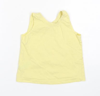 Primark Girls Yellow  Cotton Basic Tank Size 4-5 Years Round Neck
