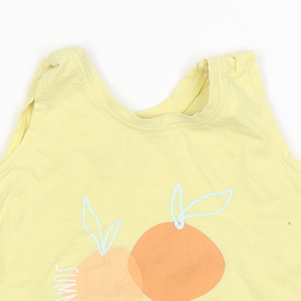 Primark Girls Yellow  Cotton Basic Tank Size 4-5 Years Round Neck