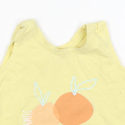 Primark Girls Yellow  Cotton Basic Tank Size 4-5 Years Round Neck