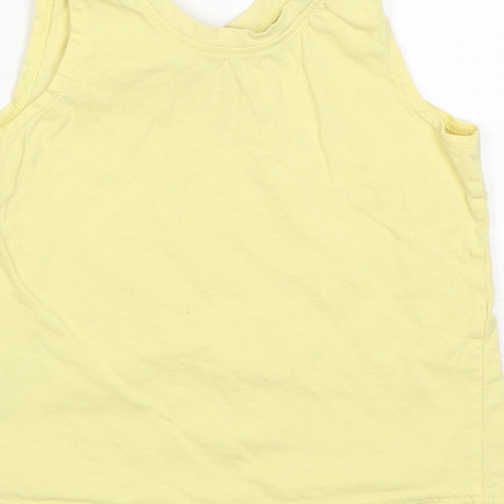 Primark Girls Yellow  Cotton Basic Tank Size 4-5 Years Round Neck