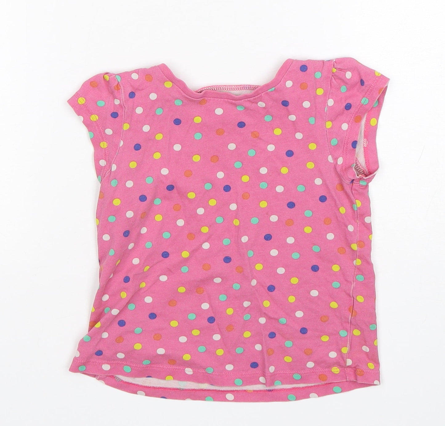 George Girls Pink Polka Dot Cotton Basic T-Shirt Size 2-3 Years Round Neck