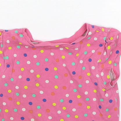 George Girls Pink Polka Dot Cotton Basic T-Shirt Size 2-3 Years Round Neck