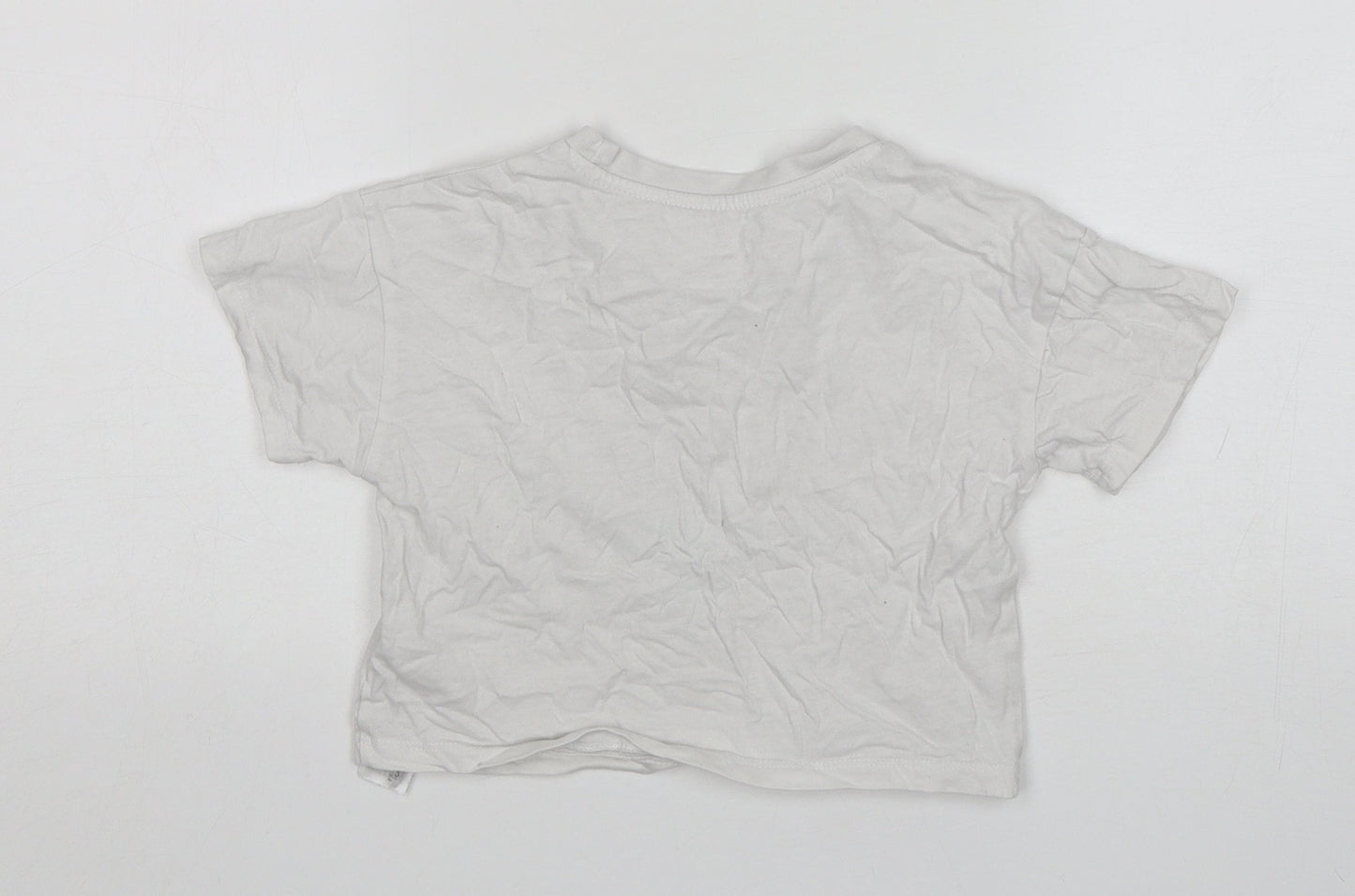 Primark Girls White  Cotton Cropped T-Shirt Size 5-6 Years Round Neck