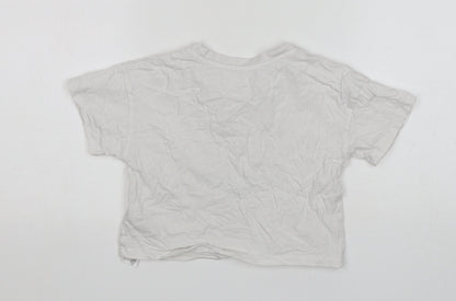 Primark Girls White  Cotton Cropped T-Shirt Size 5-6 Years Round Neck