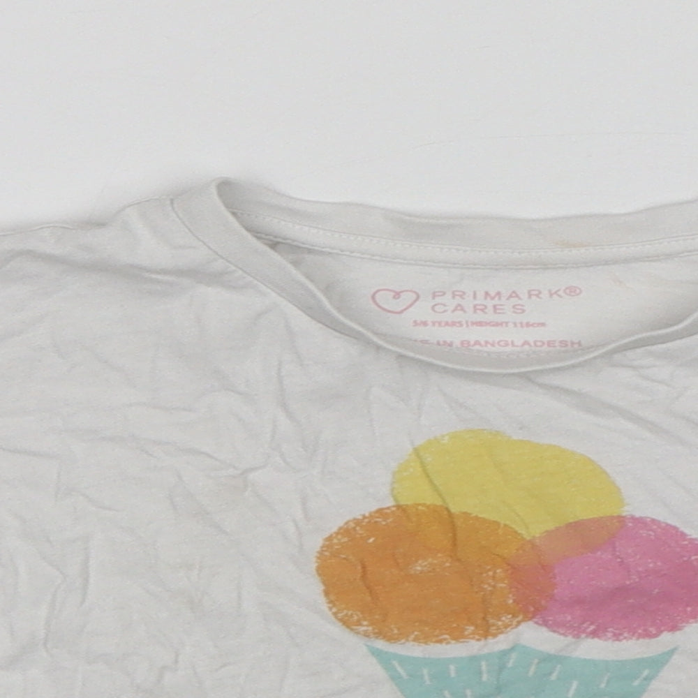 Primark Girls White  Cotton Cropped T-Shirt Size 5-6 Years Round Neck