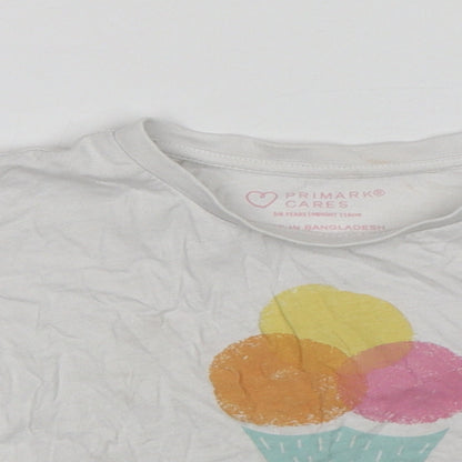 Primark Girls White  Cotton Cropped T-Shirt Size 5-6 Years Round Neck