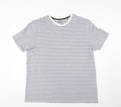 George Mens Blue Striped Cotton  T-Shirt Size XL Crew Neck