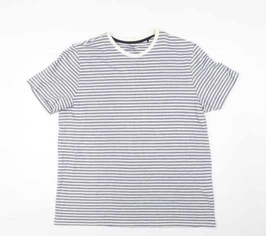 George Mens Blue Striped Cotton  T-Shirt Size XL Crew Neck