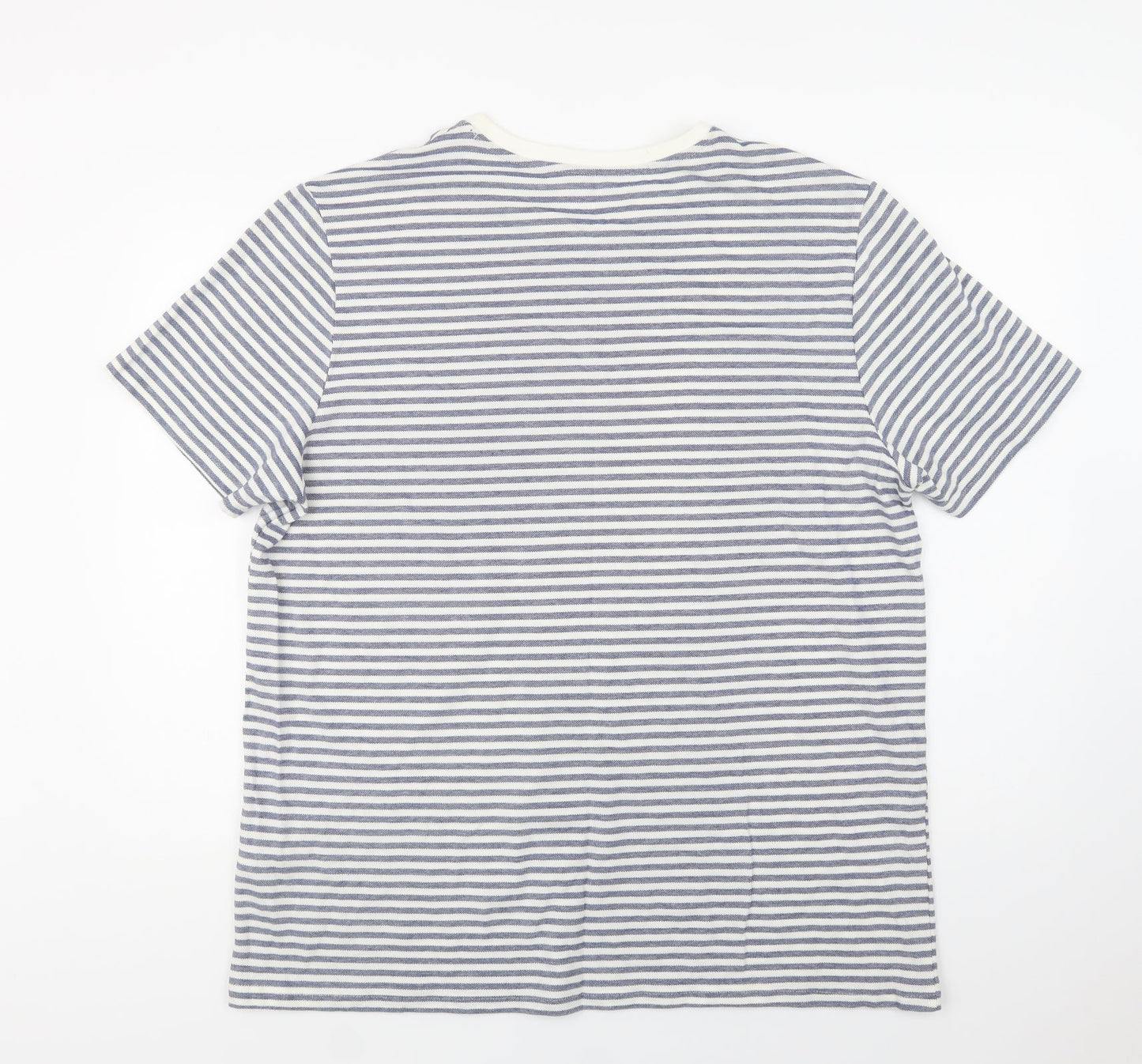 George Mens Blue Striped Cotton  T-Shirt Size XL Crew Neck