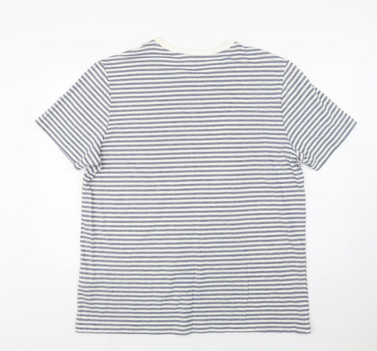 George Mens Blue Striped Cotton  T-Shirt Size XL Crew Neck