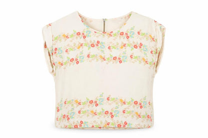 Topshop Womens Ivory Floral Viscose Basic Blouse Size 6 Round Neck