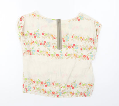 Topshop Womens Ivory Floral Viscose Basic Blouse Size 6 Round Neck
