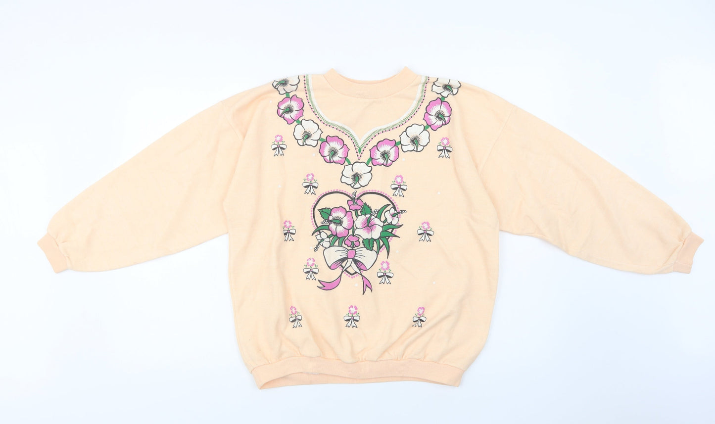 Gold Belt Womens Pink Floral Acrylic Pullover Sweatshirt Size L