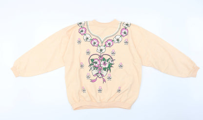 Gold Belt Womens Pink Floral Acrylic Pullover Sweatshirt Size L