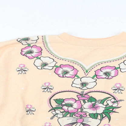 Gold Belt Womens Pink Floral Acrylic Pullover Sweatshirt Size L