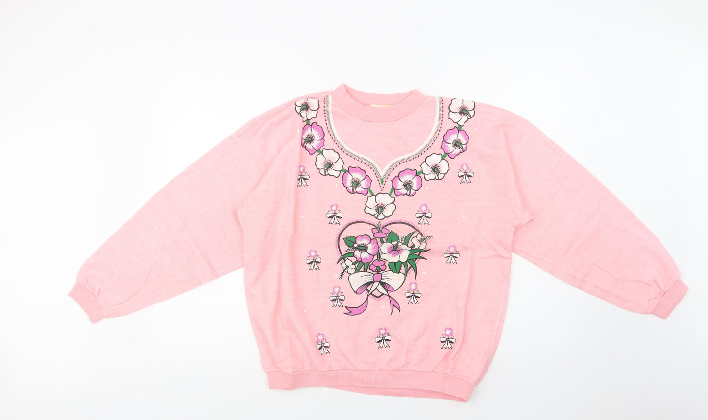Gold Belt Womens Pink Floral Acrylic Pullover Sweatshirt Size L