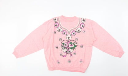 Gold Belt Womens Pink Floral Acrylic Pullover Sweatshirt Size L