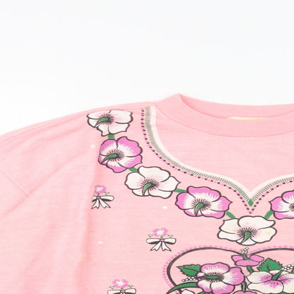 Gold Belt Womens Pink Floral Acrylic Pullover Sweatshirt Size L
