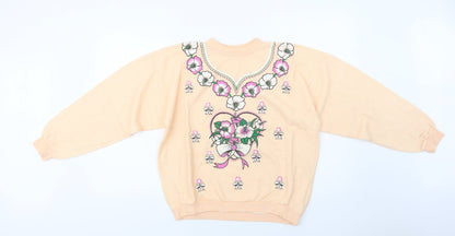 Gold Belt Womens Orange Floral Acrylic Pullover Sweatshirt Size L