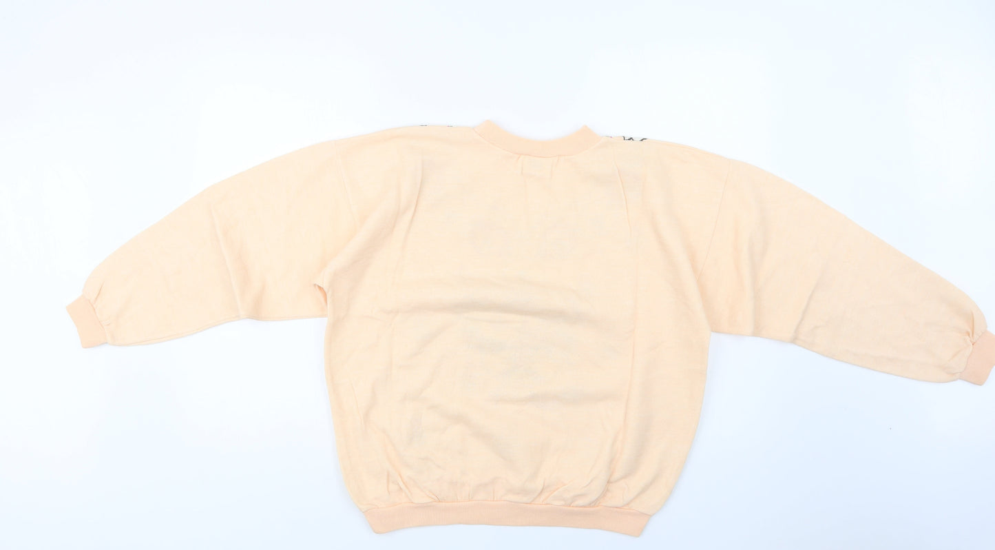 Gold Belt Womens Orange Floral Acrylic Pullover Sweatshirt Size L