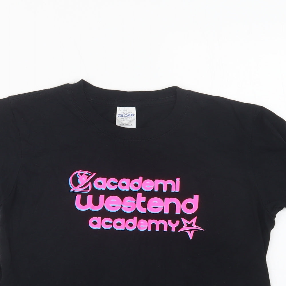 Gildan Girls Black  Cotton Basic T-Shirt Size 9-10 Years Crew Neck