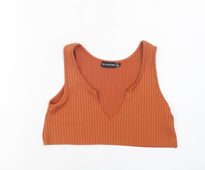 Womens UK Size 4 PRETTYLITTLETHING Brown Cropped Tank
