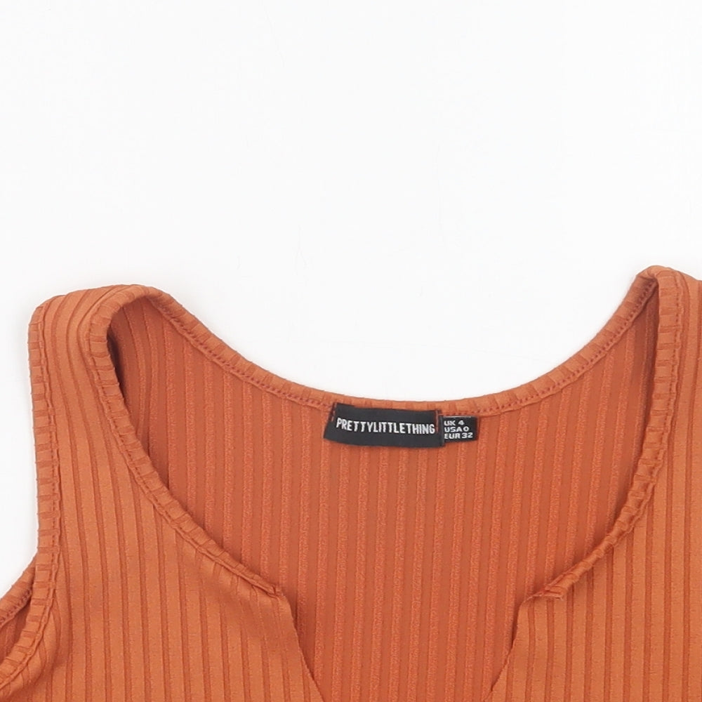 Womens UK Size 4 PRETTYLITTLETHING Brown Cropped Tank