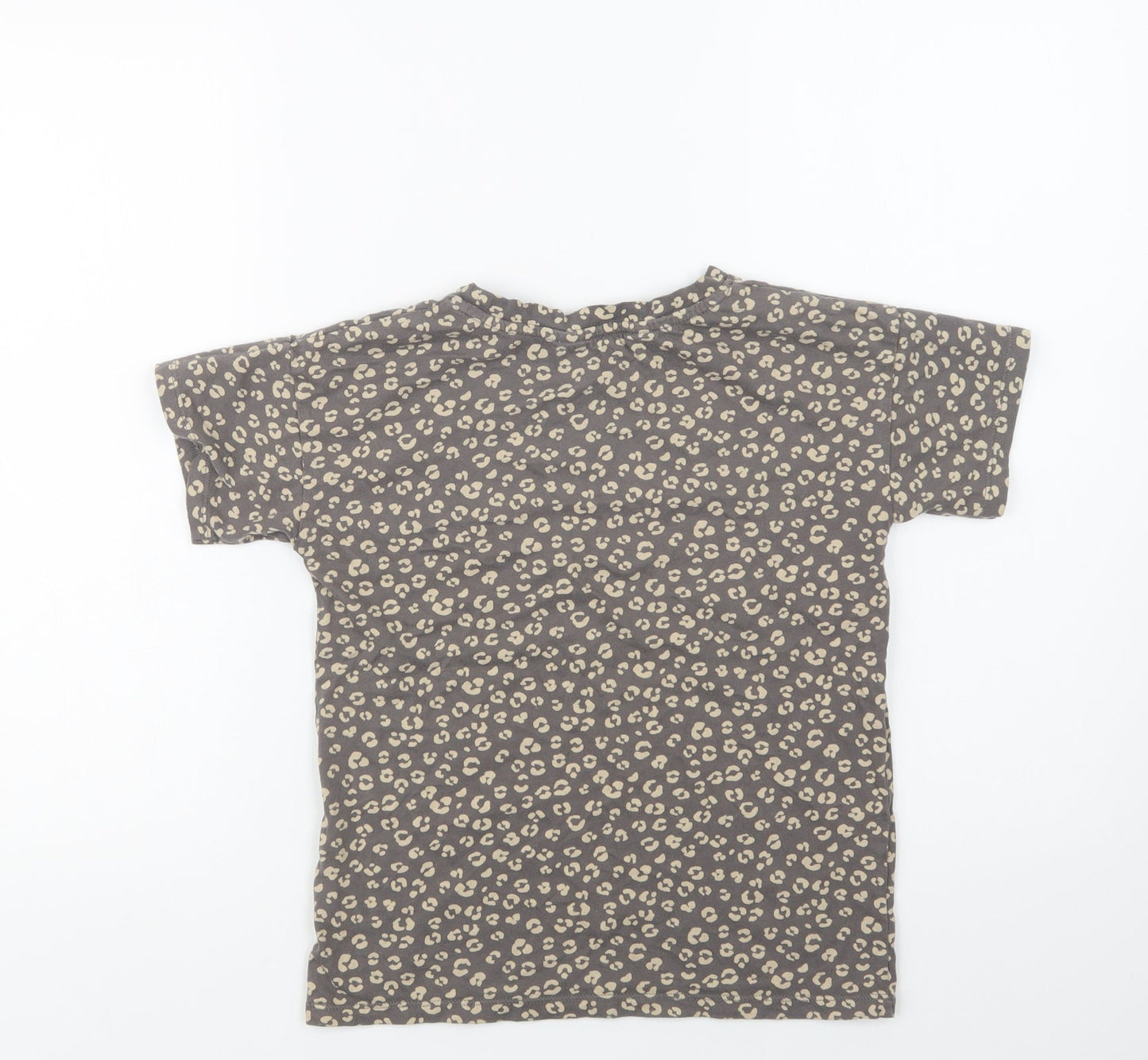 H&M Girls Brown Animal Print Cotton Basic T-Shirt Size 7-8 Years Crew Neck  - Cool