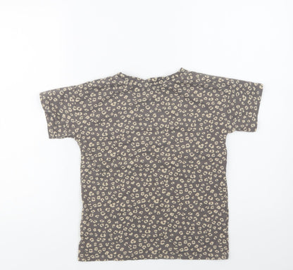 H&M Girls Brown Animal Print Cotton Basic T-Shirt Size 7-8 Years Crew Neck  - Cool