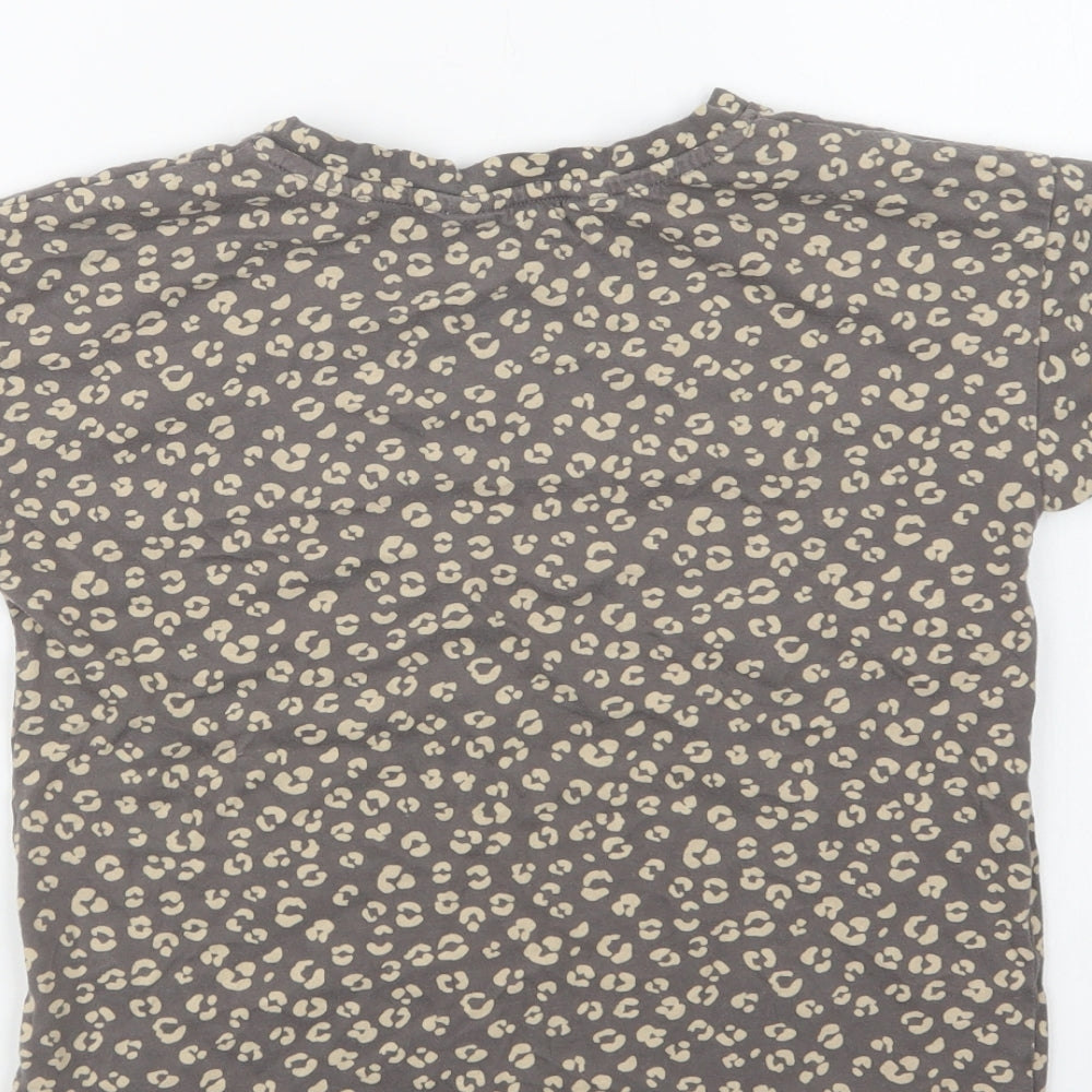 H&M Girls Brown Animal Print Cotton Basic T-Shirt Size 7-8 Years Crew Neck  - Cool