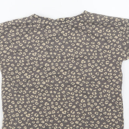 H&M Girls Brown Animal Print Cotton Basic T-Shirt Size 7-8 Years Crew Neck  - Cool