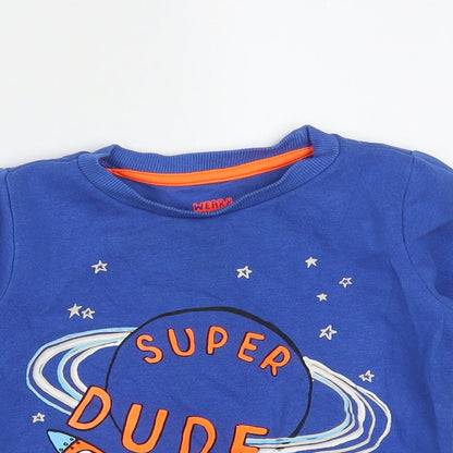 F&F Boys Blue  Cotton Pullover Jumper Size 12-18 Months   - super dude