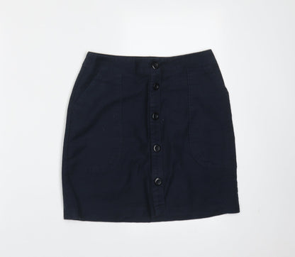 Papaya Womens Blue  Cotton Mini Skirt Size 8   Button