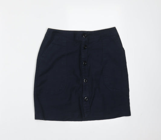 Papaya Womens Blue  Cotton Mini Skirt Size 8   Button