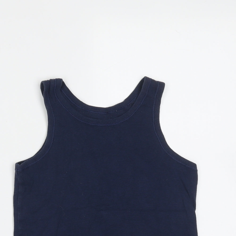 Marks and Spencer Boys Blue  Cotton Basic Tank Size 5-6 Years Round Neck