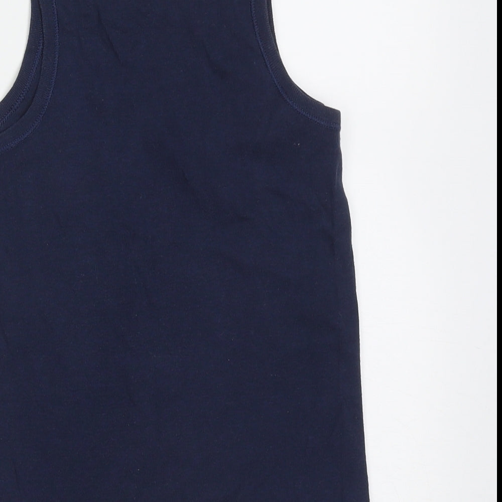 Marks and Spencer Boys Blue  Cotton Basic Tank Size 5-6 Years Round Neck