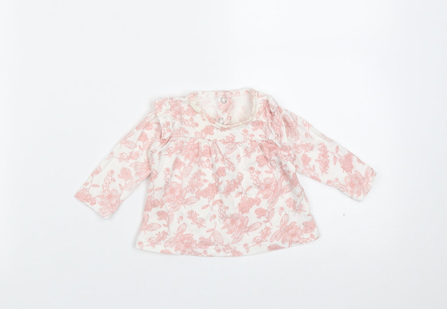 TU Girls White Floral Cotton Basic T-Shirt Size 0-3 Months Round Neck