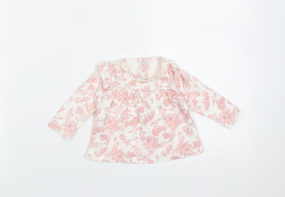 TU Girls White Floral Cotton Basic T-Shirt Size 0-3 Months Round Neck