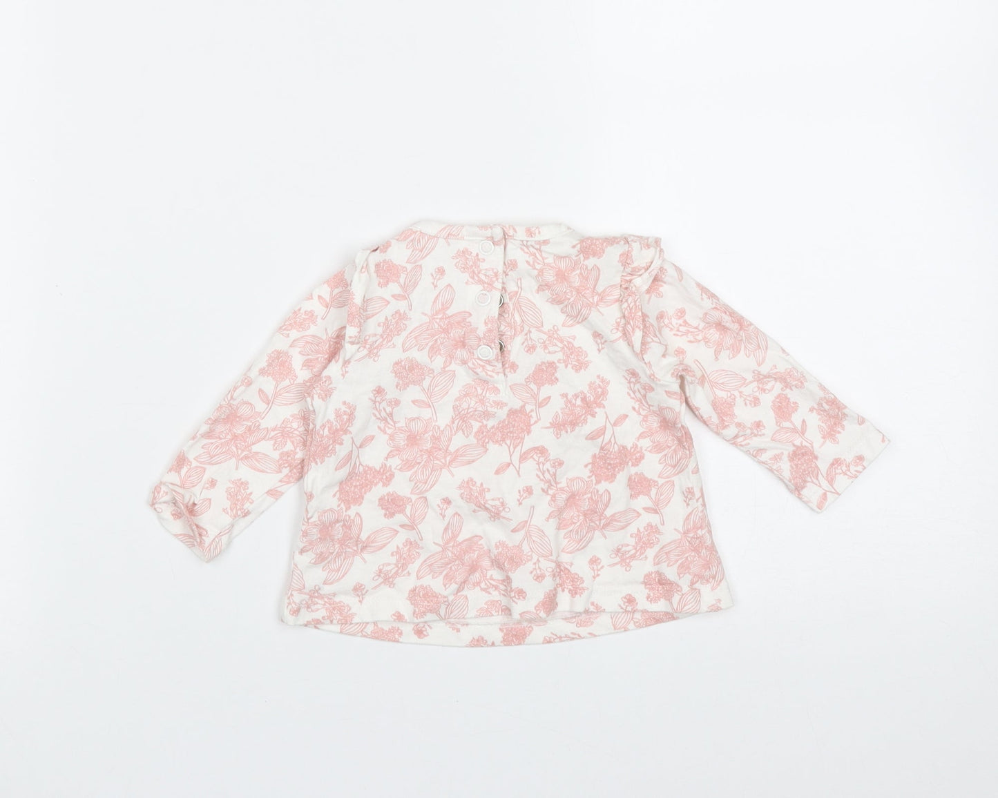 TU Girls White Floral Cotton Basic T-Shirt Size 0-3 Months Round Neck