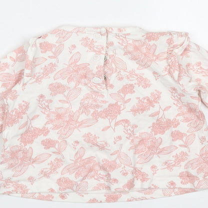 TU Girls White Floral Cotton Basic T-Shirt Size 0-3 Months Round Neck
