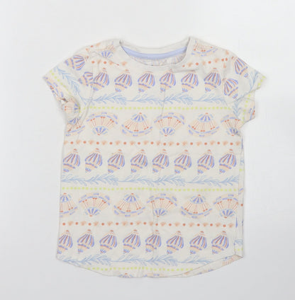 Nut,eg Girls Ivory Fair Isle Cotton Basic T-Shirt Size 5-6 Years Crew Neck  - Shell Print